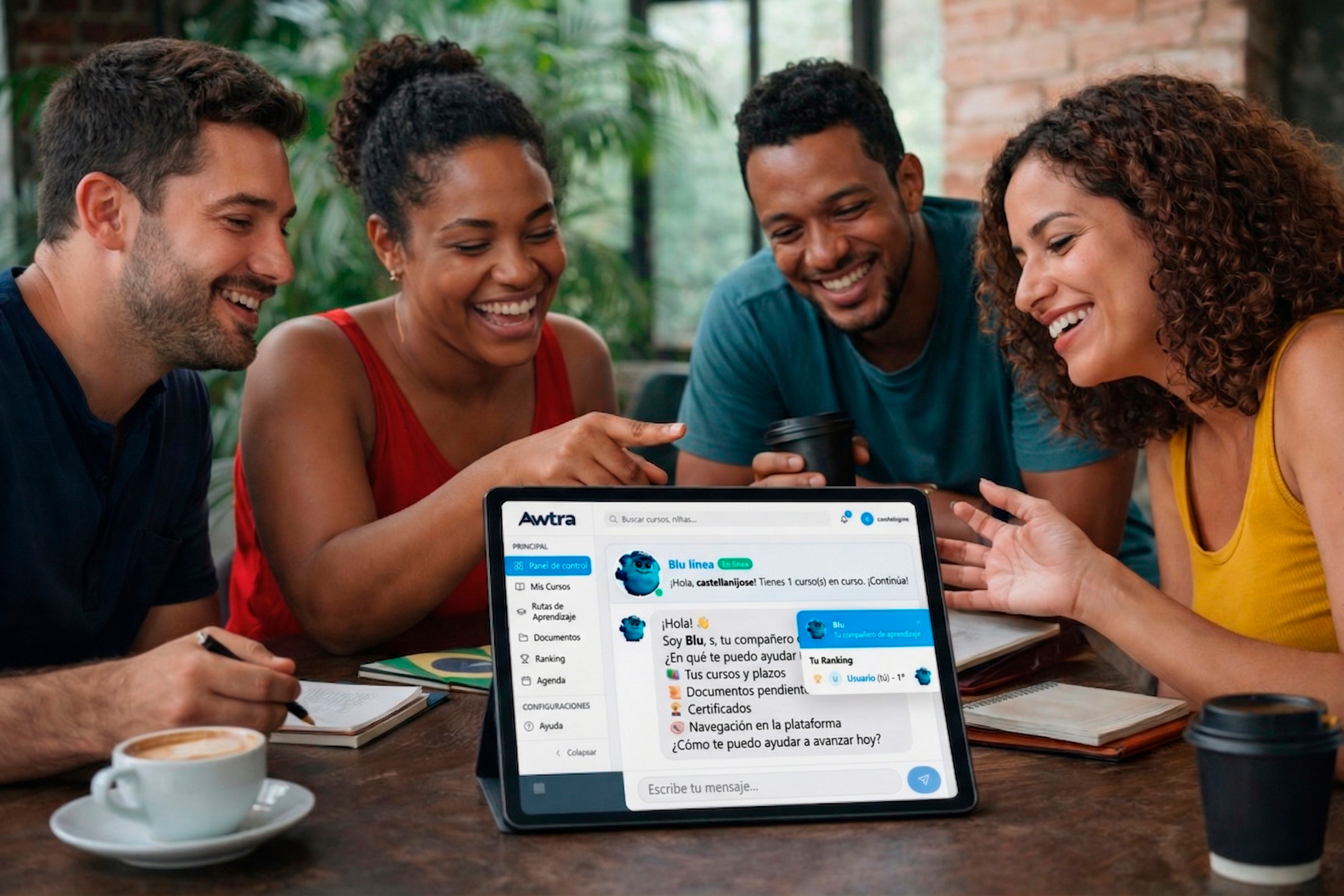 Equipo con Blu en tablet